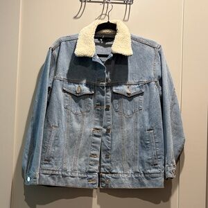 Missguided Light Blue Denim Jacket with Cream Sherpa Collar